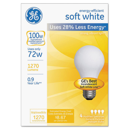 Ge Halogen Bulb, Globe, 72 Watts, Soft White, PK4 66249